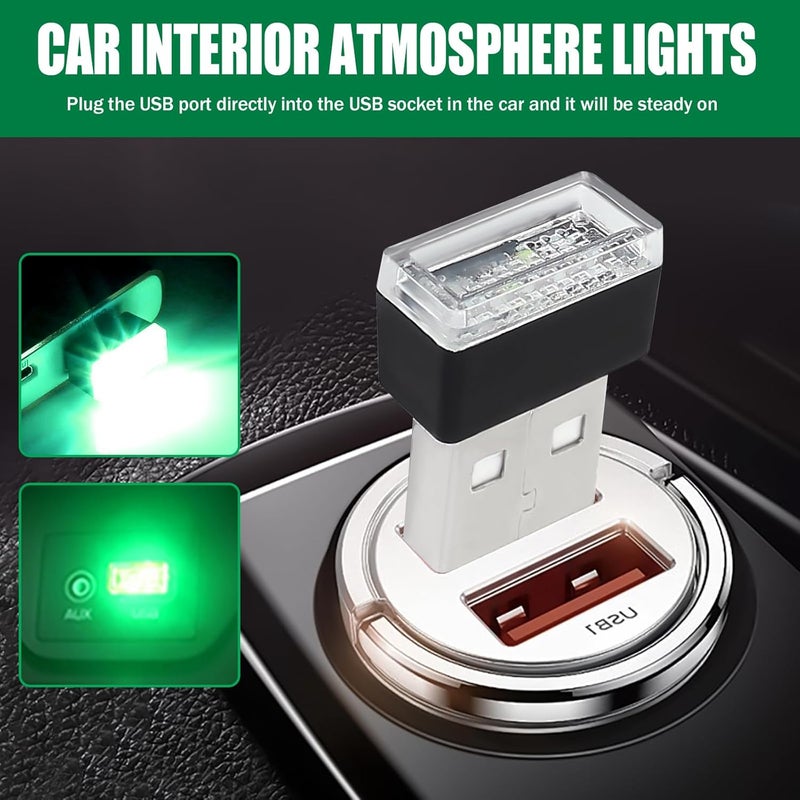 Hbxdeco 4 PCS USB LED Car Interior Atmosphere Lamp, Portable Mini Auto LED Decor Night Light, Plug-in USB Interface Ambient Lighting Kit, Universal Car Interior Accessories(Green) - Image 2